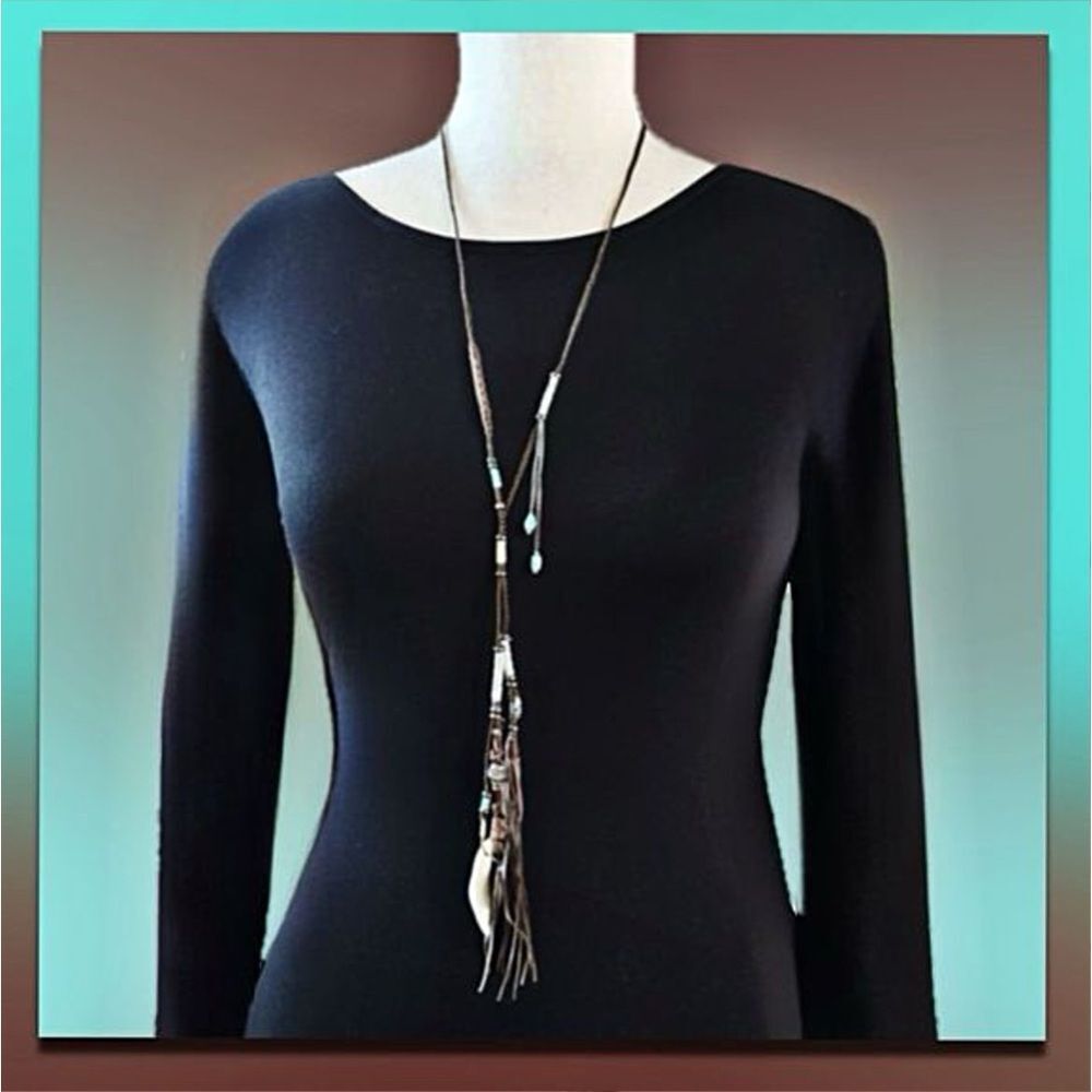 NWT Johnny Was Bohemian Leather Pendant Tassel Statement Necklace - Picture 6 of 16